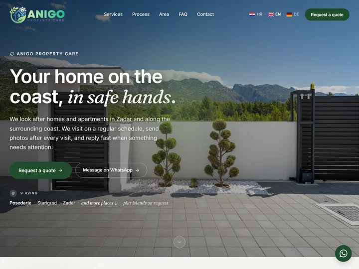 The home page of Anigo Property Care, a site we built in Croatian, English and German