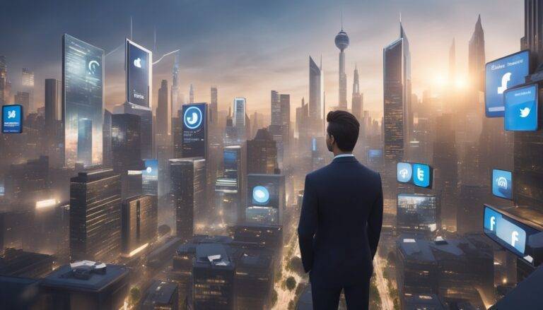 a man looking over a city in the future