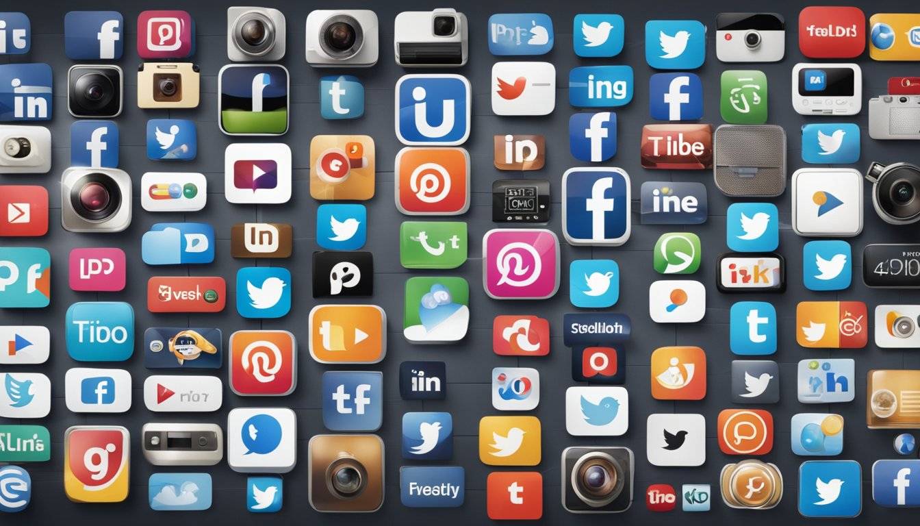 Eine Zeitleiste der Social-Media-Ikonen, die sich von frühen zu aktuellen Plattformen entwickeln