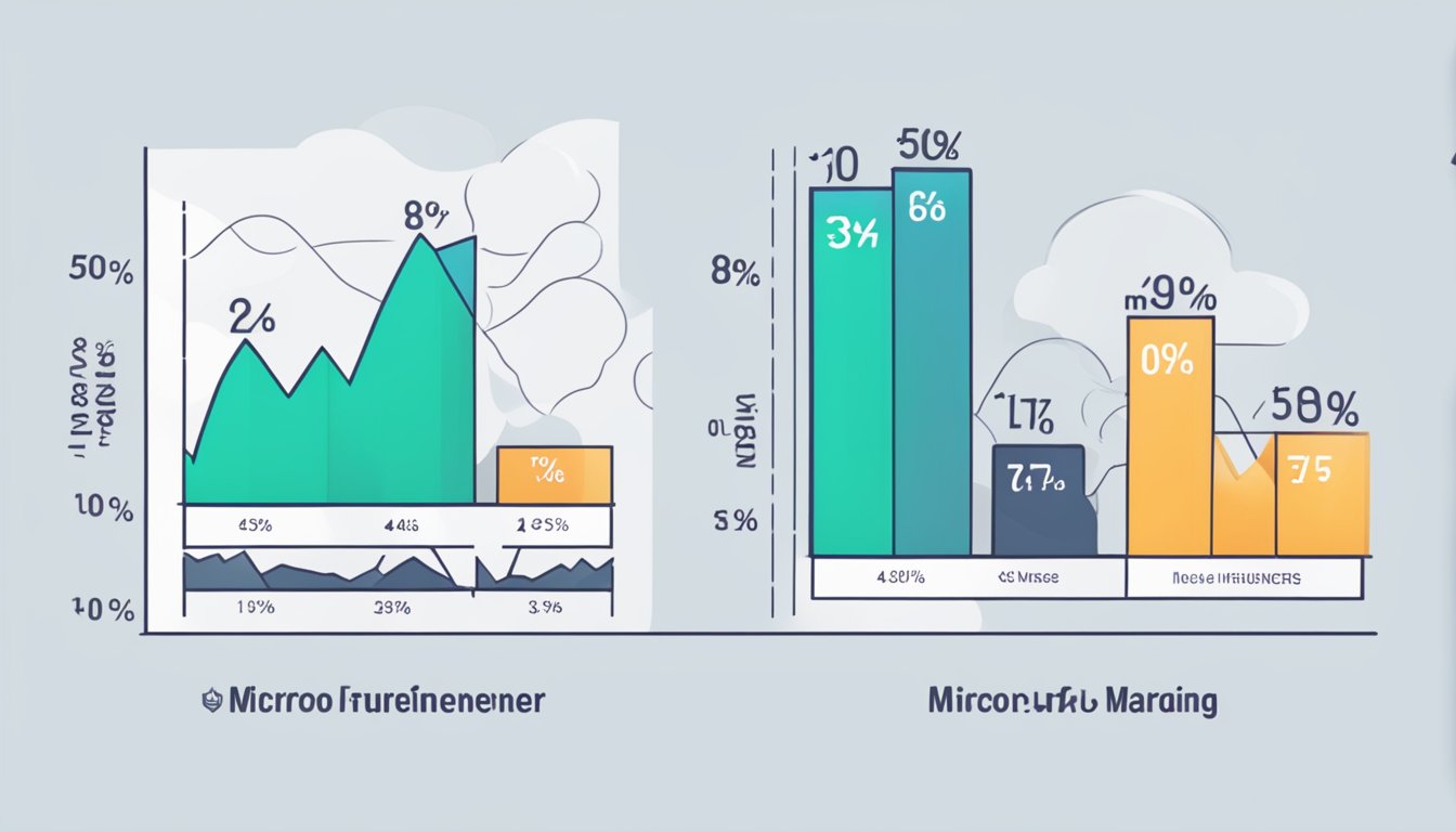 Eine Grafik, die die Engagementraten von Mikro- und Makro-Influencern im Influencer-Marketing vergleicht. Die Linie der Mikro-Influencer zeigt einen stetigen Anstieg, während die Linie der Makro-Influencer schwankt